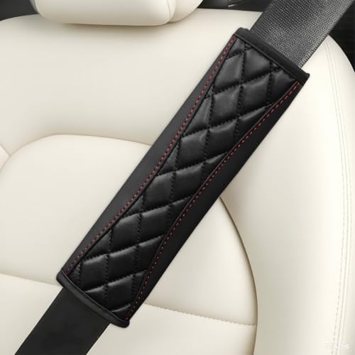 2PCS Car Seat Belt Cover, Soft Comfortable Leather Vehicle Seatbelt Shoulder Pad Cushion, Breathable Automotive Interior Seat Strap Harness Mat, Universal for RV SUV Truck (Black) - color: Black