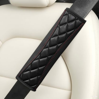 2PCS Car Seat Belt Cover, Soft Comfortable Leather Vehicle Seatbelt Shoulder Pad Cushion, Breathable Automotive Interior Seat Strap Harness Mat, Universal for RV SUV Truck (Black) - color: Black