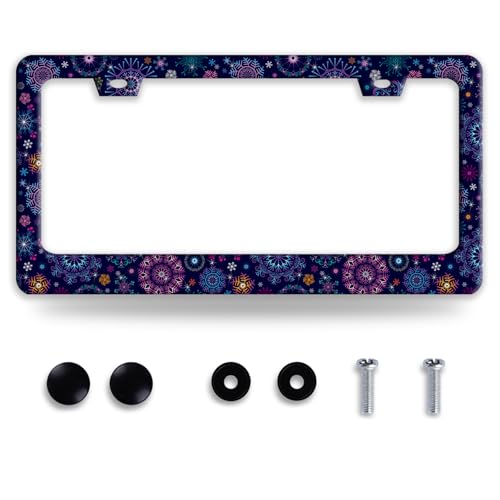 Purple Mandala Pattern License Plate Frame Stainless Steel Boho License Plate Holder Colorful Auto AccessoryDecoration for Women Men 12 x 6 Inch - color: Mandala Purple Boho Printed