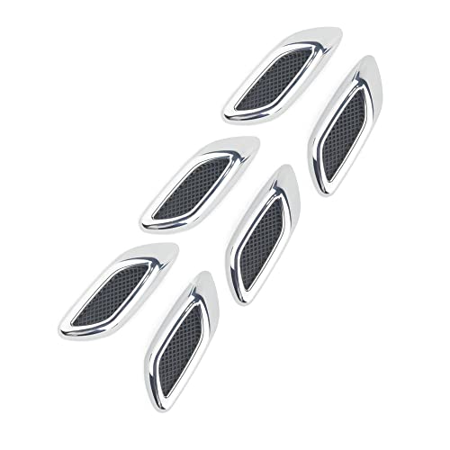 6pcs Car Fender Trim Decorative Intake Universal Auto Air Flow Bumper Side Vent Decal Scoop Hood Spolier Door Carbon Fiber ABS Chrome Silver Exterior Glossy Black Sticker for Most Cars… - style: Glossy Silver
