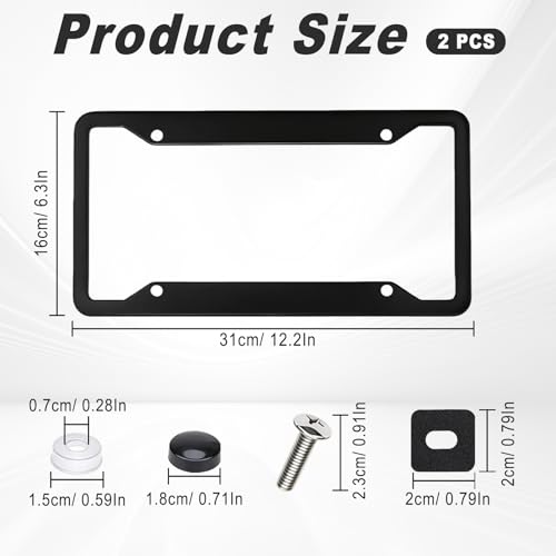 2 Pack Black License Plate Frames - Heavy Duty Stainless Steel Car License Plate Frame with 4 Holes, Rattle Proof Rustproof with Mounting Screws & Caps for Front Rear Cars - color: Matte Black, size: 4 Holes