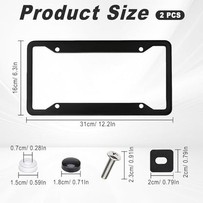 2 Pack Black License Plate Frames - Heavy Duty Stainless Steel Car License Plate Frame with 4 Holes, Rattle Proof Rustproof with Mounting Screws & Caps for Front Rear Cars - color: Matte Black, size: 4 Holes