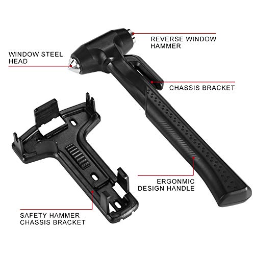 MOTORBUDDY 2-Pack Car Safety Hammer, 3-in-1 Auto Emergency Escape Hammer with Window Breaker and Seat Belt Cutter, Striking Black Emergency Escape Tool for Car Accidents - color: Black