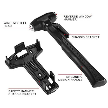 MOTORBUDDY 2-Pack Car Safety Hammer, 3-in-1 Auto Emergency Escape Hammer with Window Breaker and Seat Belt Cutter, Striking Black Emergency Escape Tool for Car Accidents - color: Black