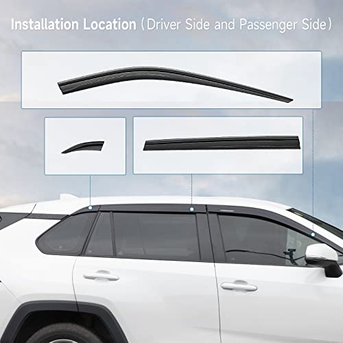 Tape-On Rain Guards Fit for Toyota RAV4 2019 2020 2021 2022 2023 Tape-On Smoke Side Shatterproof Window Visor, Out-Channel Window Deflectors, 6-Pieces Set - size: Fit for Toyota RAV4 2019-2023 Tape On