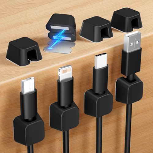 Viaky 8 Pack Magnetic Cable Clips, Large Size Under Desk Cable Management, Workspace Charger Organizer,Cord Holder with Adhesive Metal Disc, Office Desk Accessories for Nightstand Car Wall (Black) - color: Black, size: L-Size