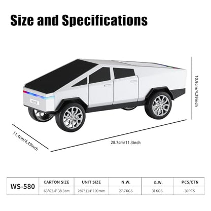 Futuristic Truck Bluetooth Replica Speaker with LED Display Screen – Portable Future-Style Audio with TWS Link, FM Radio, LED Lighting and Built-in Mic, For Every Technology and Truck Lover (Silver) - color: Silver