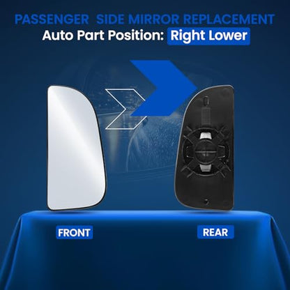 Passenger Right Side Lower Mirror Glass 68067730AA Compatible With Dodge Ram 1500 2500 3500 4500 5500 Towing Mirror 2010-2018, RH Side View Lower Convex Glass with Rear Mounting Bracket - style: Passenger Side Lower Mirror (Right)
