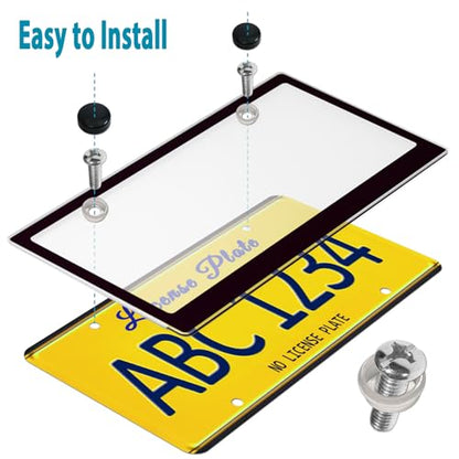 BGGTMO Clear License Plate Covers- Black Car Tag Frame, Unbreakable Number Plate Protector with Screws Caps and Rattle Proof Pads, 2 Pack for Front Rear