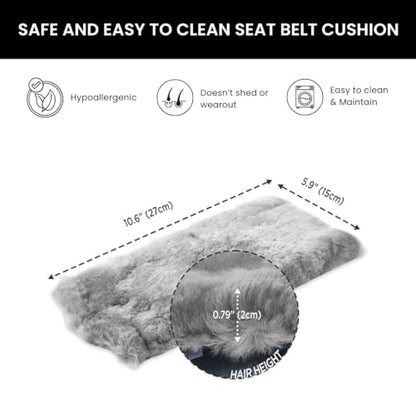 Andalus Brands 2-Pack Authentic Sheepskin Seat Belt Cover Pad – Ultra Soft Car Shoulder Pads, Neck Cushion Protectors with Genuine Natural Merino Wool (Misty Gray) - color: Misty Gray