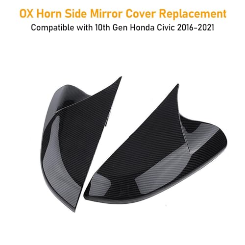 Moonlinks Compatible with 2016-2021 Honda Civic Side Ox Horn Mirror Cover Overlay,Carbon Fiber LH & RH Side Door Rearview Mirror Cap Trim for 10th Gen Civic,2019-2022 Insight, (1 Pair) - size: 10th Ox Horns -Pair Carbon