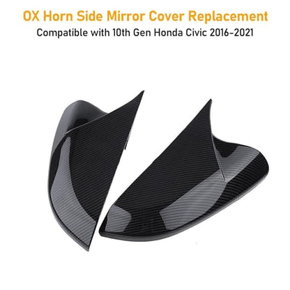 Moonlinks Compatible with 2016-2021 Honda Civic Side Ox Horn Mirror Cover Overlay,Carbon Fiber LH & RH Side Door Rearview Mirror Cap Trim for 10th Gen Civic,2019-2022 Insight, (1 Pair) - size: 10th Ox Horns -Pair Carbon
