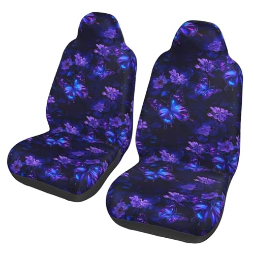 Blue Floral Butterfly Seat Cover Fits Trucks SUV Sedans Auto Bucket Seats Cushion Set of for 2 Front Seats,Auto Accessories Protectors Decor Universal Fit, Boho Style - color: Blue Butterfly