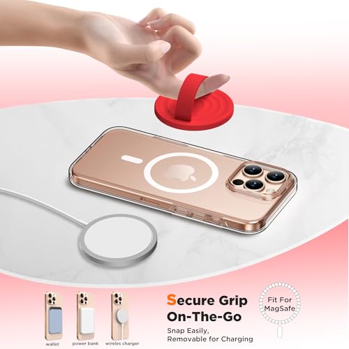Magnetic Phone Grip Ring Holder, Liquid Silicone Magnet Cell Phone Grip Finger Loop, Compatible with Magsafe, Back of Phone for iPhone 17/16/15/14/13/12 Series, Red - color: Red