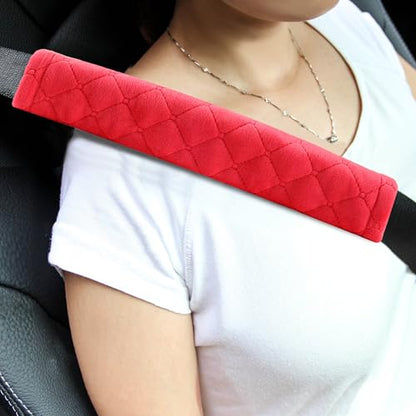 Amooca Soft Automotive Seat Belt Cover Seatbelt Shoulder Pad Neck Protector Cushions Universal Fit SUV Trucks Backpack 2 PCS Red 10.2in - color: Red, size: 10.2in-2pc
