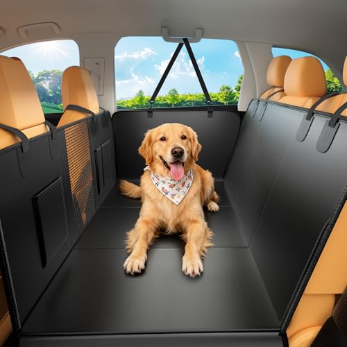 Dog Car Seat Cover for Back Seat, 52"x65" Waterproof Hard-Bottom Hammock with Side Flaps, Heavy-Duty 450lbs, Non-Slip & Scratch-Proof PU Leather Protector for SUV, Truck & Sedan Black - color: Black