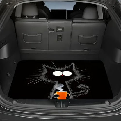 Universal Car Trunk Mat 29" x 39", Cat with Coffee Cup All Weather Trunk Protection Cargo Liner,Durable Cargo Mat Rear Trunk Liner, Stylish Vehicle Interior Accessories Suitable for Most Car Models - color: Cat with Coffee Cup