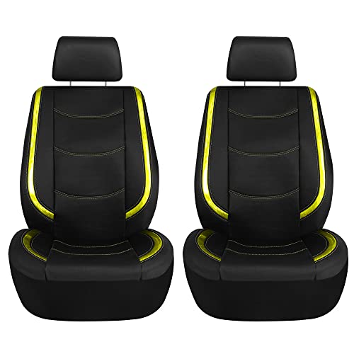 FH Group Full Set Faux Leather Car Seat Covers - Universal Fit, Low Back Front Seat Covers, Airbag Compatible, Split Bench Rear, Seat Cover for SUV, Sedan, Yellow - color: Yellow, style: Seat Covers
