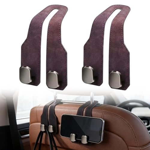 Car Seat Back Storage Hook, 2026 New Car Seat Headrest Hook for Purses and Bags, Leather Car Seat Back Storage Hooks, Car Seat Hangers Organization Accessories (Brown 2pcs) - color: Brown 2pcs