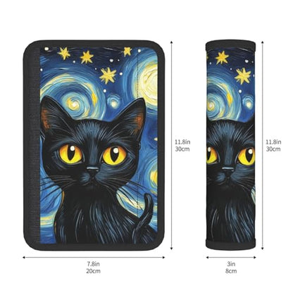Seat Belt Cover Pads Starry Night Art Animal Cat Car Seat Belt Covers for Women Men Adults Kids Soft Comfortable Auto Seatbelt Cushion Shoulder Strap Pad Handle Wraps, 1 Pair - color: Starry Night Art Animal Cat