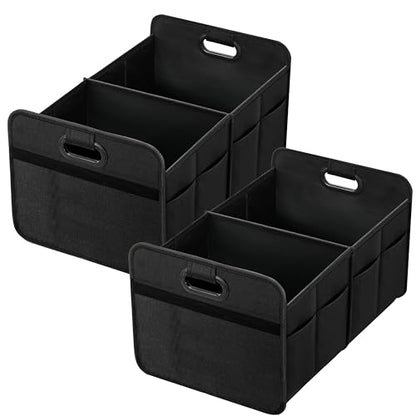Simple Deluxe Car Trunk Organizer, 2 Compartments Collapsible Trunk Storage, Anti-slip Design, Made of Waterproof 600D Oxford Polyester, Suitable for Minivan, SUV, Truck, Standard Size, Black, 2 Pack