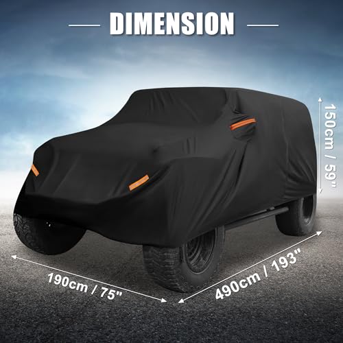 X AUTOHAUX Car Cover for Jeep Wrangler 4DR 2007-2017 Aluminum Film Outdoor Waterproof Sun Rain Snow Hail Protection with Driver Door Zipper - size: for Jeep Wrangler JK 4 Door 2007 -2017