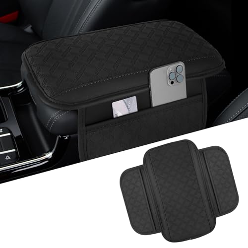Car Center Console Cover, 12"×7.87" Leather Arm Rest Cover for Car, Comfortable Armrest Seat Box Cushion with Pocket, Armrest Cover Protector Universal Car Interior Accessories (Black) - color: Black