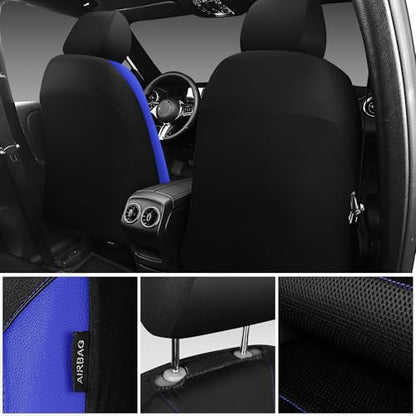 CAR PASS Leather seat Covers,Automotive Universal Sport car seat Cover Super 5mm Composite Sponge Inside,Airbag Compatible fits Most Cars, SUVs, Trucks, and Vans (Full Set,Black and Blue) - color: Black& Blue, size: Full Set