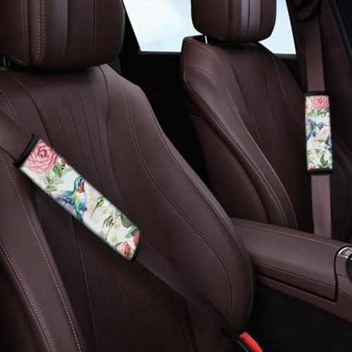 UNICEU Spring Flower Hummingbird Car Seat Belt Pads Cover, Neoprene Soft Car Seatbelt Shoulder Strap Covers Harness Pad for Car/Bag, 2 Packs - color: Floral Hummingbird