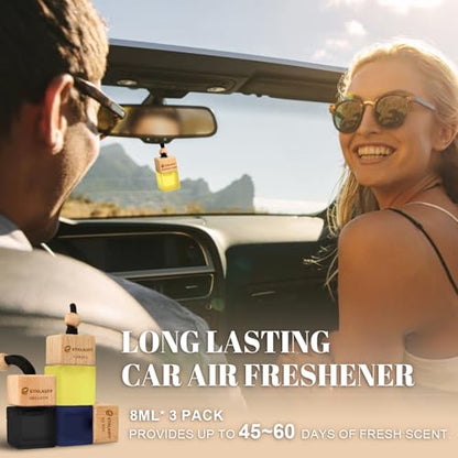 Car Air Freshener Hanging, 3 Pcs Teakwood Mahogany, Sandalwood & Oud, Cedarwood & Cypress, Wooden Scent Air Fresheners Diffuser for Car, 45+ days Long Lasting Fragrance, 0.27 FL OZ/8ML