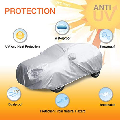 uxcell YL Silver Tone 190T Car Cover Outdoor Weather Waterproof Scratch Rain Snow Heat Resistant W Mirror Pocket 480 x 185 x 170cm - size: YL