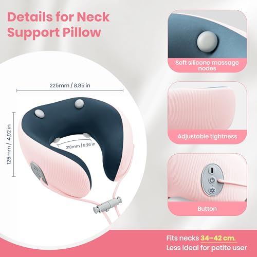Medicane Pink Neck Travel Pillow with Massage, Neck Massager with Heat & Gentle Vibration Massage with Ergonomic Foam,Perfect for Airplane,Car,Office,Pain Relief,Sleeping,Traveling,Long Flight - color: Pink