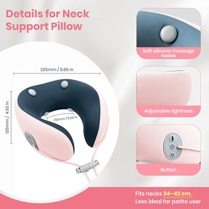 Medicane Pink Neck Travel Pillow with Massage, Neck Massager with Heat & Gentle Vibration Massage with Ergonomic Foam,Perfect for Airplane,Car,Office,Pain Relief,Sleeping,Traveling,Long Flight - color: Pink