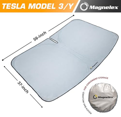 Magnelex Tesla Windshield Sun Shade (Model 3/Y), Reflective Polyester Blocks Heat & Sun, Foldable Car Window Sun Blocker, Mirror Cut-Out, Fade-Resistant Sunshade, Tesla 3 Accessories - size: MODEL 3/Y