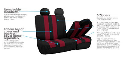 FH Group Three Row Set Striking Striped 7 Seater Car Seat Covers Airbag & Split Bench Compatible â€“ Universal Fit for Cars Trucks & SUVs Burgundy/Black - color: Burgundy, size: 3 Row/7 Seater