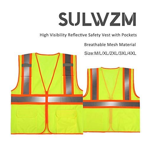 High Visibility Reflective Safety Vest with Zipper and Pockets Yellow,M - color: Yellow, size: Medium
