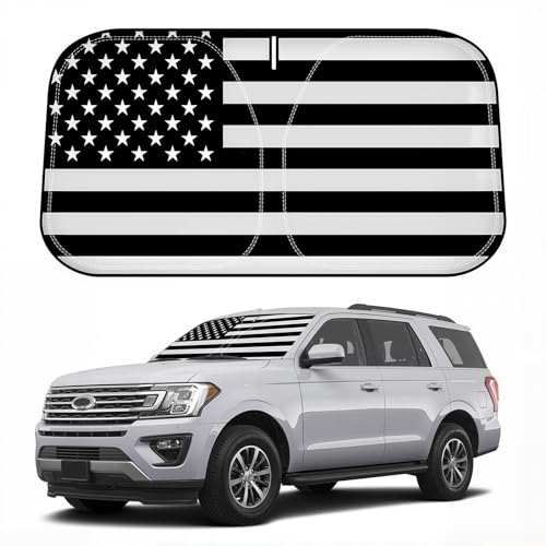 D-Lumina Windshield Sun Shade for 2018-2025 Fo'rd Expedition Accessories, Front Window Sunshade American Flag Sun Visor Protector Sun Shield Blocks UV Rays Heat, Foldable 2 Layers 210T Material - size: Silver & Black-fit 2018-2025 Ford Expedition