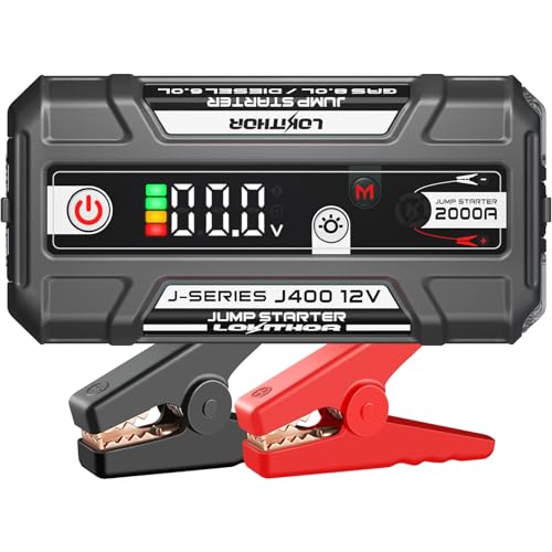 LOKITHOR J400 2000A 12V Portable Lithium Jump Starter, Car Battery Booster Pack, USB-C Powerbank Charger, and Jumper Cables for Upto 8.0-Liter Gas and 6.0-Liter Diesel Engines - color: White