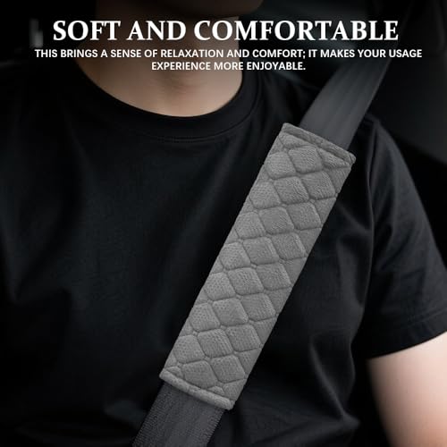 2PCS Car Seat Belt Pads Cover, Fluffy Car Seatbelt Covers, Soft Car Seat Belt Strap Cushion Protect Your Neck and Shoulder, Driving Seat Belt Shoulder Strap Cover for Most Autos (Grey) - color: Grey