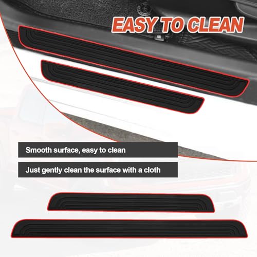 4 Pieces Universal Car Door Sill Protectors Anti Scratch and Waterproof Door Edge Guards for Car Truck SUV PVC Threshold Protector Cover Black with Red Edge