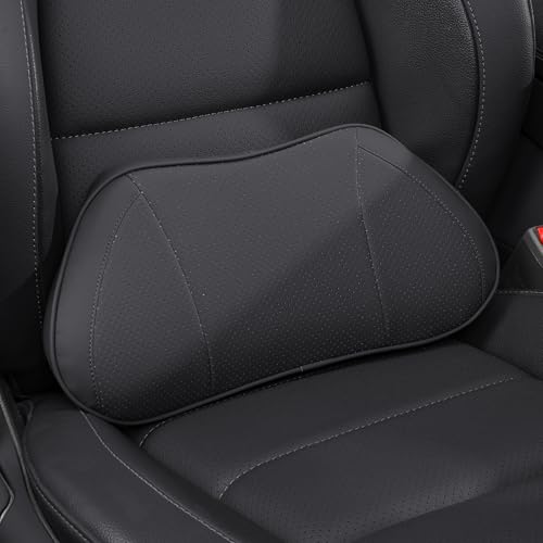 Lumbar Support Pillow for Car, Premium Leather Memory Foam Lumbar Cushion for Lower Back Pain Relief, Universal Back Support for Driving, Home & Office Chairs, Black, 1 Pack - color: Black, size: A