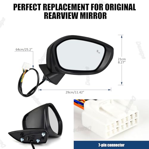 Passenger Side Mirror Assembly Compatible with Honda Civic 2022-2025 Heated with Blind Spot Monitor, Power Adjustable Glass Replace 76208T20A21 HO1321351 (7Pin Right) - style: 7pin Right