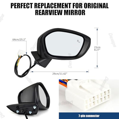 Passenger Side Mirror Assembly Compatible with Honda Civic 2022-2025 Heated with Blind Spot Monitor, Power Adjustable Glass Replace 76208T20A21 HO1321351 (7Pin Right) - style: 7pin Right