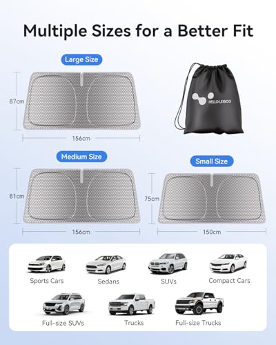 helloleiboo Graphene Dual-Layer Car Windshield Sun Shade Car Sun Shade for Windshield with Heat Absorption Coating Foldable Design with UV Protection to Keep Your Car Interior Cooler Silver - size: 61*31 Inches
