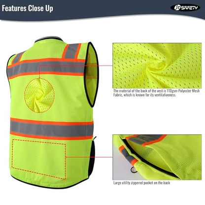 JKSafety Hi-Vis Unisex Surveyor Safety Vest Heavy Duty PPE Inner Pockets ANSI/ISEA Compliant - color: 188-yellow, size: Small