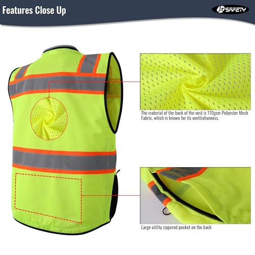 JKSafety Hi-Vis Unisex Surveyor Safety Vest Heavy Duty PPE Inner Pockets ANSI/ISEA Compliant - color: 188-yellow, size: Medium