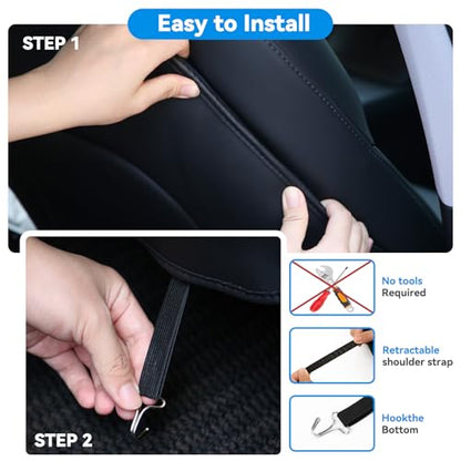 2026 Upgraded Leather Seat Back Kick Protector for Tesla Model Y/3/S/X Accessories (Includes 2026 Model Y Juniper & Model 3 Highland), Wear-Resistant Kick Mats with Organizer Pocket (Set of 2)
