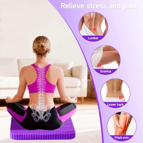Gel Seat Cushion for Long Sitting, Soft and Breathable, Seat Cushion for Back, Sciatica, Tailbone, Hip Pain Relief, Used for Office Chair, Wheelchair, Car, Recliner, Truck, Kayak.(Púrpura)