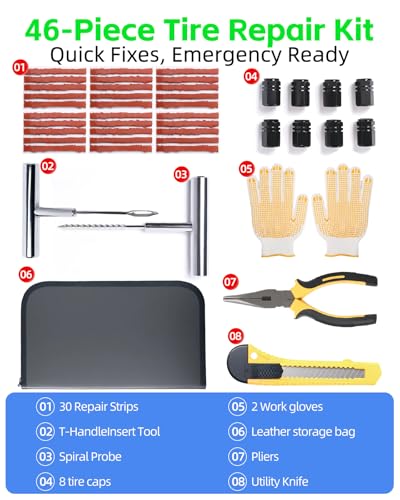 Emergency Kit - Tire Inflator Portable Air Compressor & Jumper Cables for Car - Winter Auto Assistance Kit with Tow Straps, Car Safety Hammer, Tire Repair Kit, & First Aid Kit