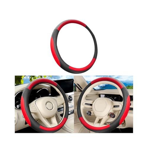 Car Steering Wheel Cover, Anti-Slip Breathable Wheel Cover for Automotive Sport Pattern, 14.5 to 15 Inch Vehicle Interior Steering Protector Accessories, Universal for Truck SUV (Black/Red) - color: Black/Red